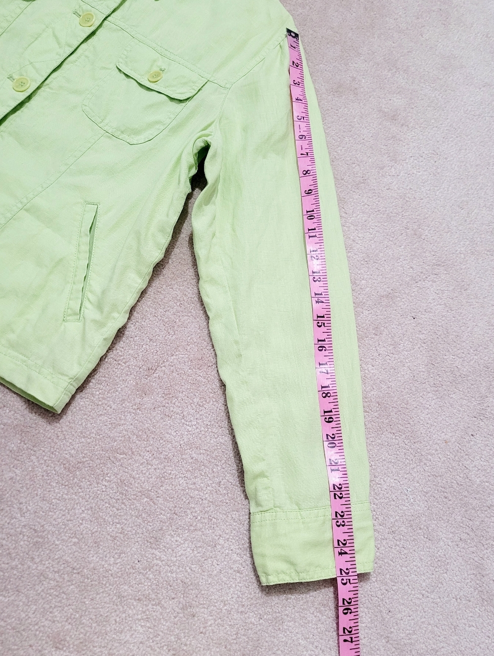 100% Linen Jacket Womens Size Large Green Button Front Utility Classic Casual - Picture 8 of 13